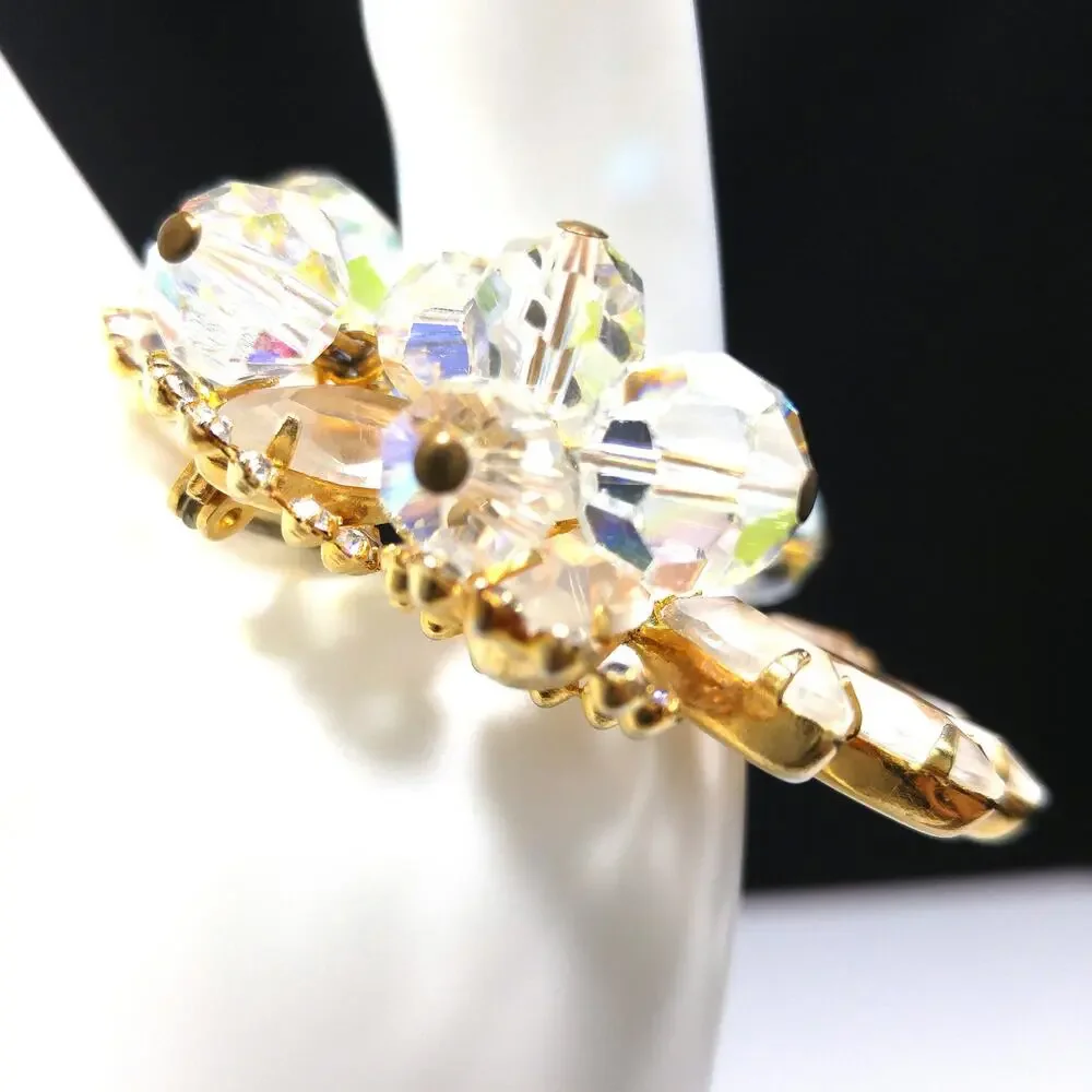 Vintage Juliana Clear Beaded Brooch, D & E Reference #7518, Gold Plated, 1960s